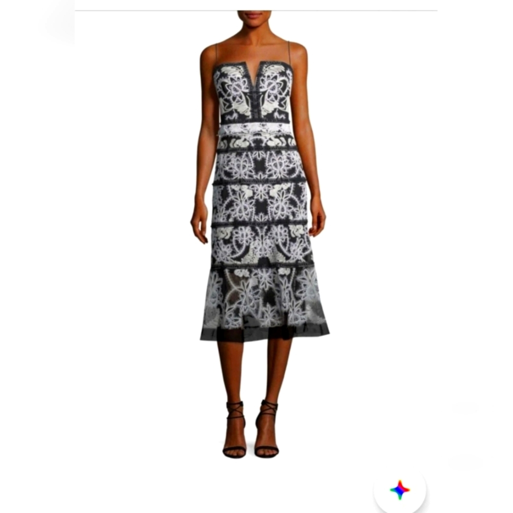 Kobi Halperin Cayden Black White Lace Cocktail Formal Dress S 10